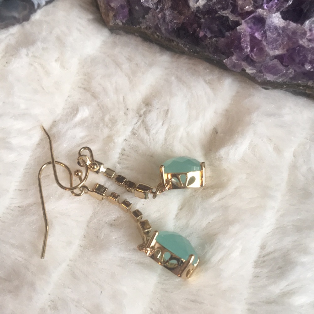 Teal and Green Dangling Earrings - Picture 3 of 3